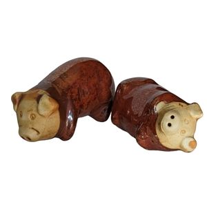 Enesco 1960's Vintage Brown Ceramic Pigs Salt and Pepper Shakers Made in Japan